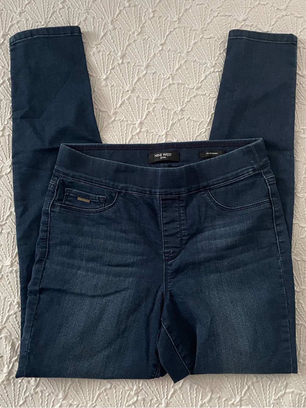 Nine West Dark Indigo Stretch Pull On Skinny Jeans Jeggings